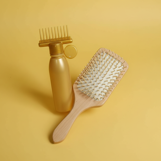 Applicator Comb Bottle & Bamboo Wooden Hair Brush Set