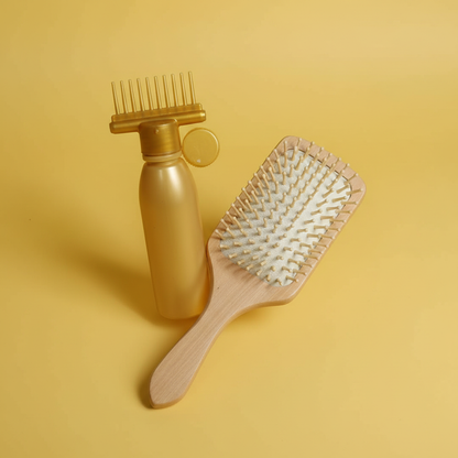 Applicator Comb Bottle & Bamboo Wooden Hair Brush Set