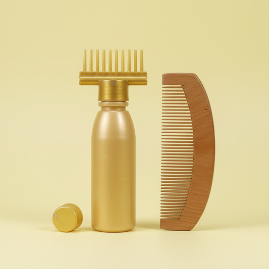 Hair Oil Applicator Comb Bottle with Curved Wooden Comb
