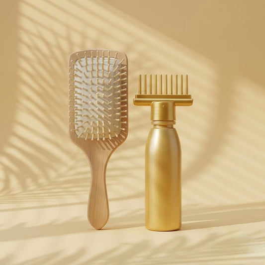 Applicator Comb Bottle & Bamboo Wooden Hair Brush Set
